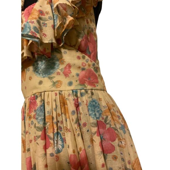 1970s Vintage Denise Are There Floral Halter Maxi Dress Ruffled Small Medium Jr - Picture 9 of 11